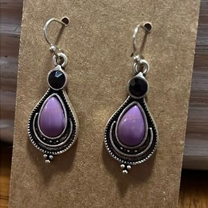 Silver tone and purple earrings-NWT